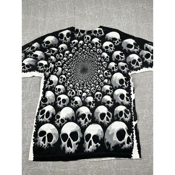 Vintage 1992 Liquid Blue All Over Print Skull T Shirt Single Stitch Mens Large - Picture 6 of 7